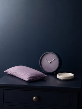 Evening eye-rest routine with a fabric eye pillow and analog clock