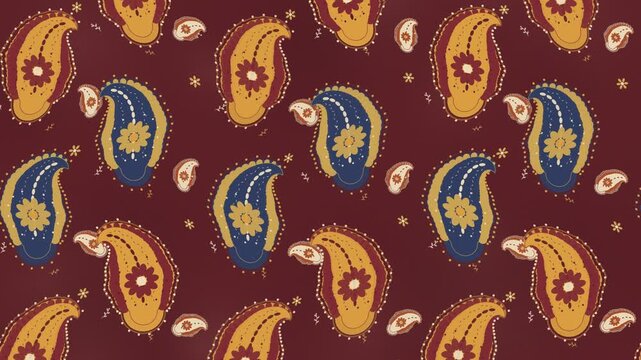 Paisley pattern with floral accents on dark red