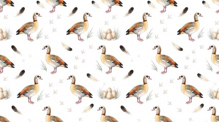Fototapeta premium Cute children's pattern. watercolor farm pattern. cute animal pattern. watercolor pattern with domestic animals. autumn background with geese. watercolor animal print with geese. 
