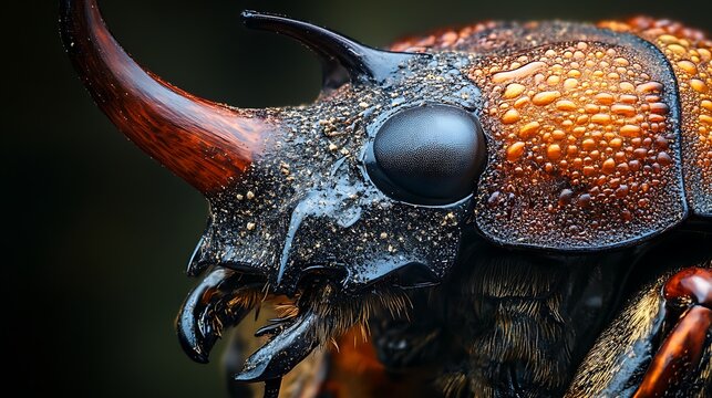 Close-up of a beetle's head showing detailed textures and colors