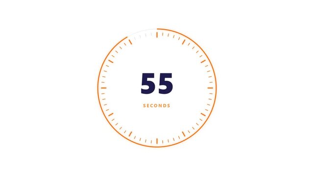 60 Second Circular Clock Timer Countdown Orange Dial White Background Animation Asset for Cooking Workout Video Overlay 4K