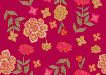 Vibrant Traditional Floral Botanical Pattern Design © Sumitra