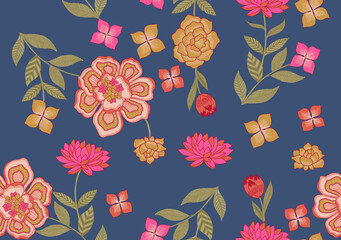Vibrant Traditional Floral Botanical Pattern Design © Sumitra
