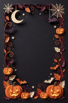 Elegant Halloween pumpkin and moon border frame