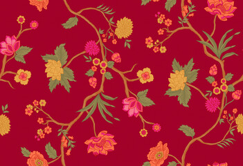 Vibrant Traditional Floral Botanical Pattern Design © Sumitra