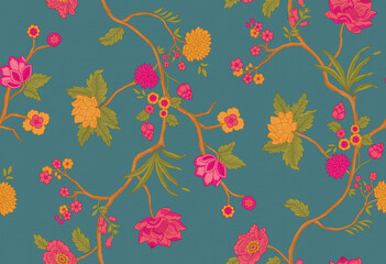 Vibrant Traditional Floral Botanical Pattern Design © Sumitra