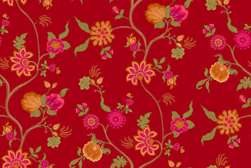 Vibrant Traditional Floral Botanical Pattern Design © Sumitra