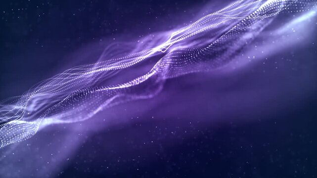 Abstract purple digital wave and particle grid background animation
