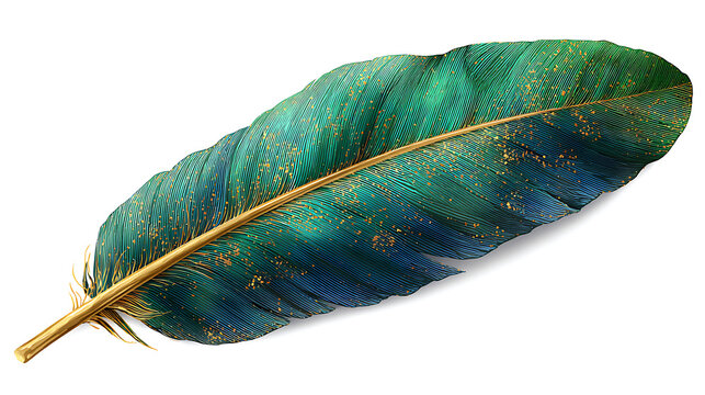 Large green feather isolated on white 