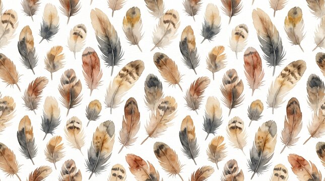 Seamless watercolor feather pattern. Seamless pattern for sleep. Sweet dreams pattern with cute pastel elements. bird feather pattern for toddlers. 