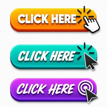 Colorful click here buttons with cursor effects for website design