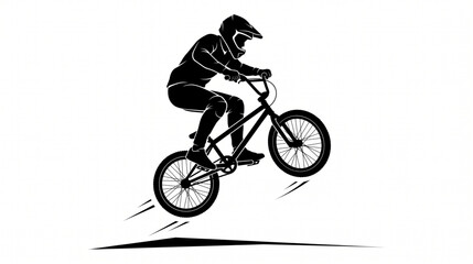 Fototapeta premium Black silhouette of a BMX bike rider performing a jump trick