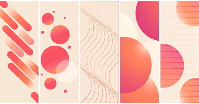 Abstract Geometric Poster Collection with Coral Pink Orange Gradient Shapes