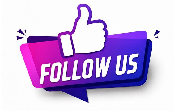 Like thumb up icon with follow us speech bubble and sparkles