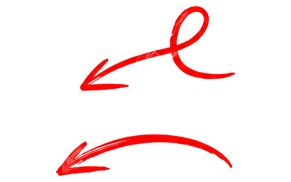 Collection of red hand-painted curved loop pointer and sweeping arch arrow graphics