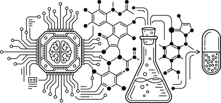 Artificial Intelligence in Pharmaceutical Drug Discovery and Development Concept.