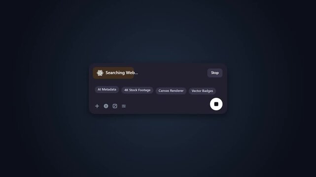 AI Web Search Assistant Interface Animation Searching Online UI Dark Theme Multi Tag Query Indicator Modern Motion Graphic