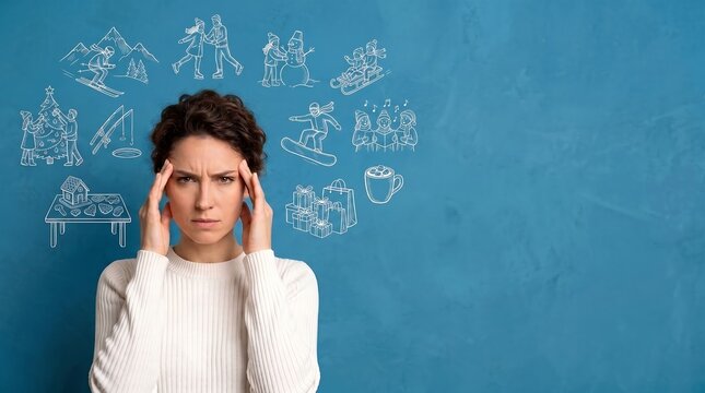 Overwhelmed woman with winter holiday planning stress