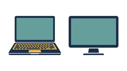 Fototapeta premium Laptop and desktop computer monitor vector icons with blank screens for technology and business design