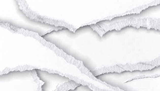 Abstract background texture of stacked layers of torn white paper with soft shadows