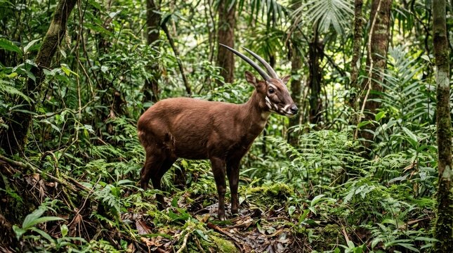 Saola standing in forest