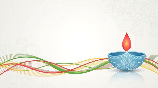 Diwali festival banner with ornate blue diya lamp and flowing waves