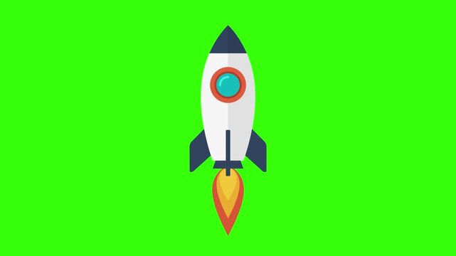 Modern Space Rocket Ship Flying in Seamless Loop Animation on Green Screen Chroma Key Background