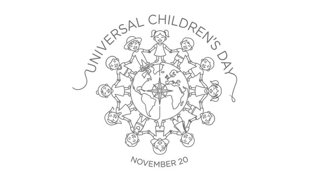 Children Holding Hands Around Globe, Universal Children's Day Concept