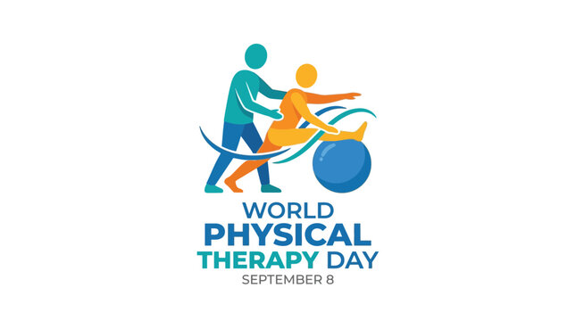 World Physical Therapy Day Logo with People Exercising and Fitness Ball