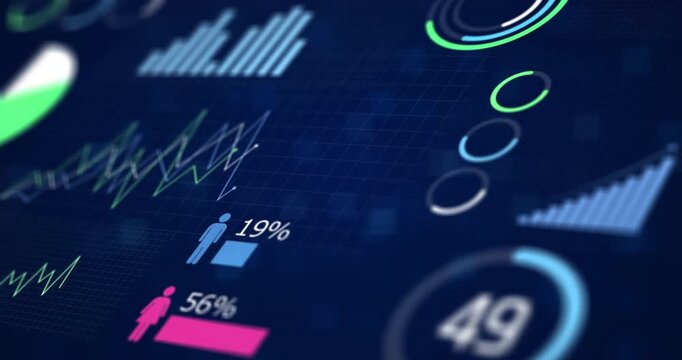 Analytics, growth and screen with bar graph for statistics, insight and info for digital marketing. Ui, infographic and animation for user engagement, seo report and performance for website traffic