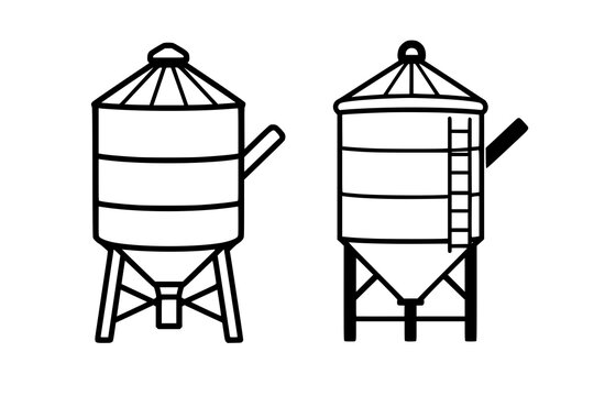 silo icon set line and solid style, black silhouette isolated on white background