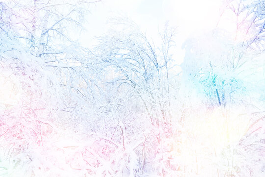 Winter background, bokeh landscape with sun glints, abstract design.