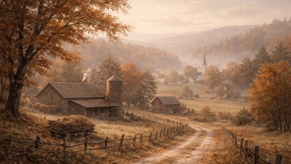 Fototapeta premium Serene autumn countryside landscape scene.