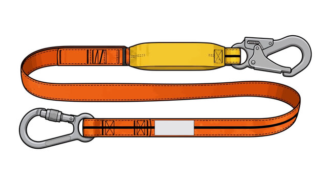 Industrial safety lanyard with shock absorber and snap hook vector illustration