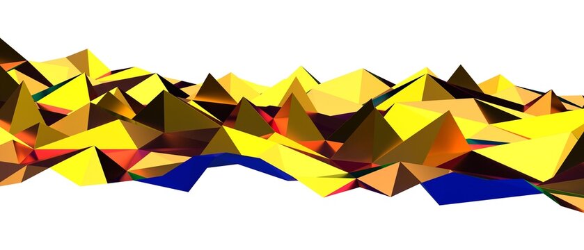 A low poly abstract terrain with sharp peaks and valleys in yellow and orange tones.
