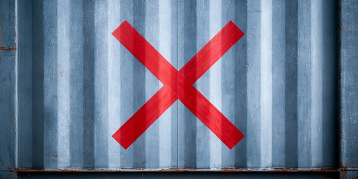 Red cross on blue metal surface