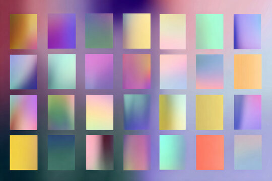 Grid of pastel gradient swatches in lavender mint and apricot mesh for seamless color palette preview and interface background design