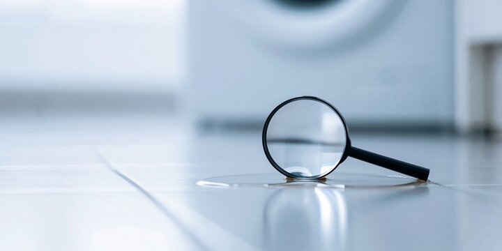 Magnifying glass on wet tiled floor