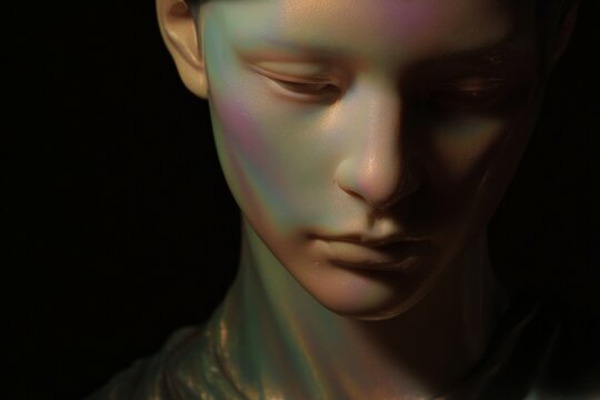 Iridescent gradient bust portrait with subtle rainbow skin tones for background and character design
