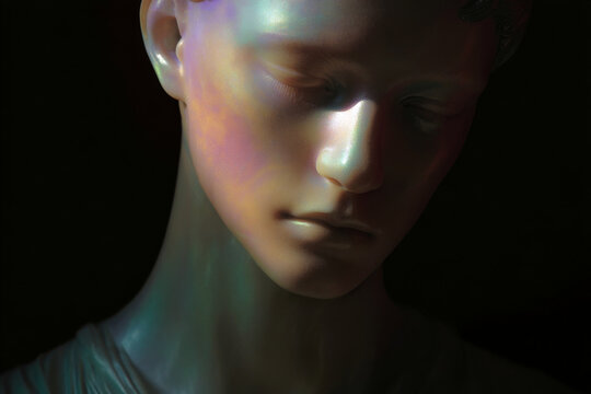 Iridescent classical bust portrait with subtle gradient skin tones for moody background and character avatar wallpaper
