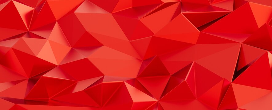 Vibrant red abstract geometric background with a modern low poly faceted design and dynamic texture.