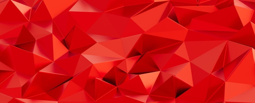 Modern abstract background with vibrant red geometric polygons and faceted surfaces, creating a dyna