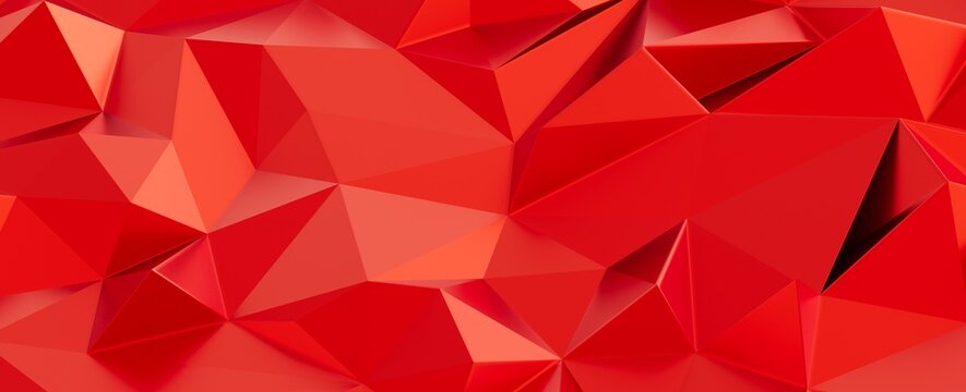 Vibrant red 3D polygonal pattern with sharp angles and varying shades, modern abstract texture.