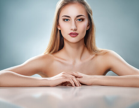 Elegant Woman with Flawless Skin Posing in Studio, Beauty and Wellness Concept
