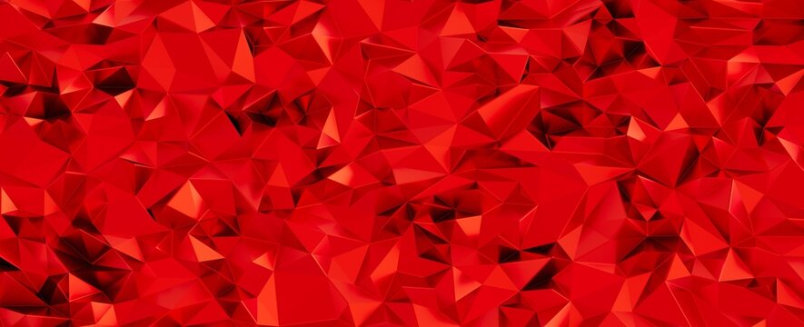 Dynamic red abstract background featuring a mosaic of geometric polygons and facets. Modern digital
