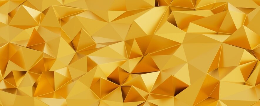 Polygonal gold texture with sharp edges and facets reflecting light and shadow.