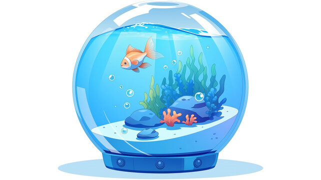 水草の間をゆったり泳ぐ魚たちのアクアリウムイラスト