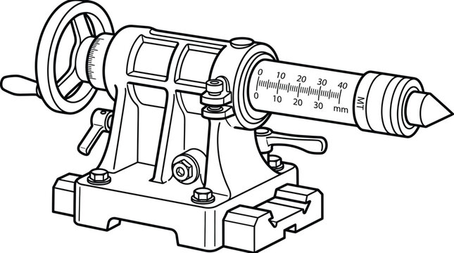Technical illustration of a lathe tailstock assembly component.