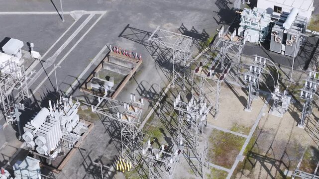 Ferntree Gully, Victoria, Australia - 24 August 2026: Aerial view of the Ferntree Gully Zone Substation featuring electrical transformers, metal pylons, and switchgear equipment.