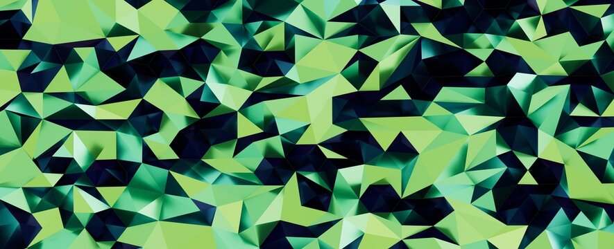 Abstract seamless pattern with low poly design in shades of green and blue